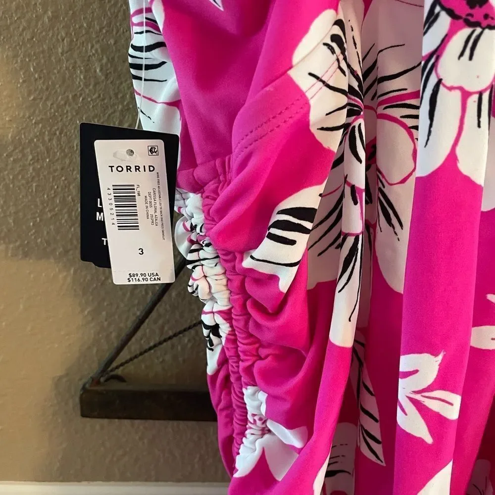 Torrid Tie Back One Piece Hot Pink Floral Gorgeous Swimsuit Torrid size 3 NWT